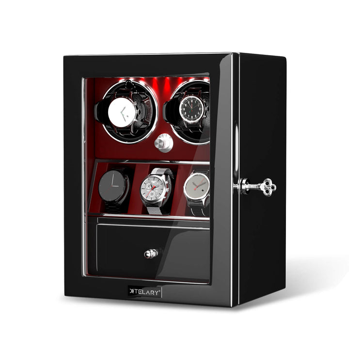 Compact 2 Watch Winder with 3 Extra Storage Quiet Mabuchi Motor