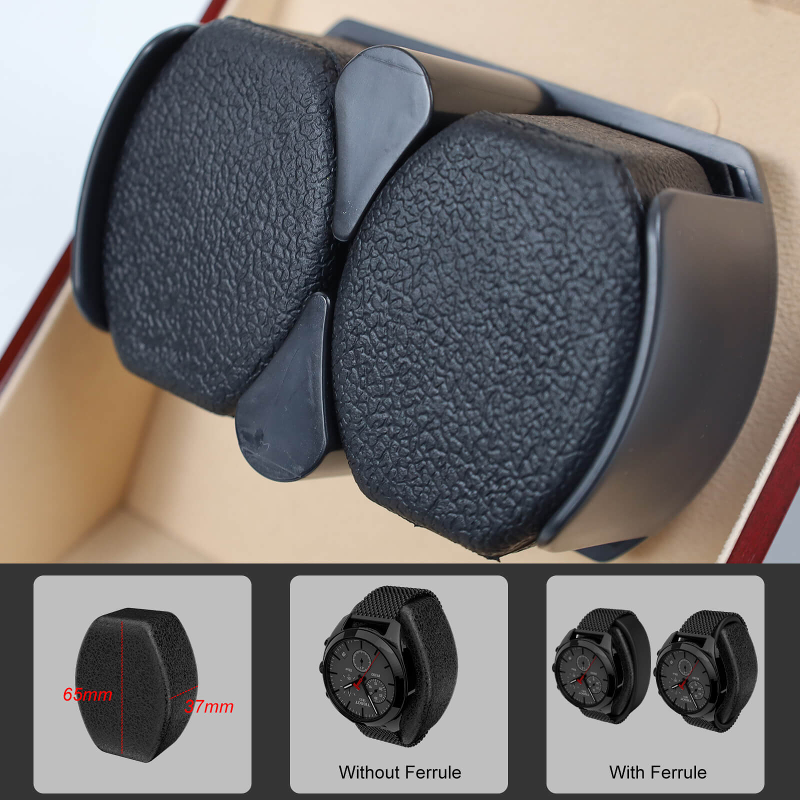 Double Watch Winder for Automatic Watches with Flexible Plush Pillow Super Quiet Motor- Ebony