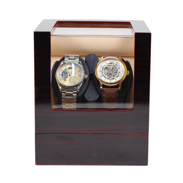 Double Watch Winder for Automatic Watches with Flexible Plush Pillow Super Quiet Motor- Ebony