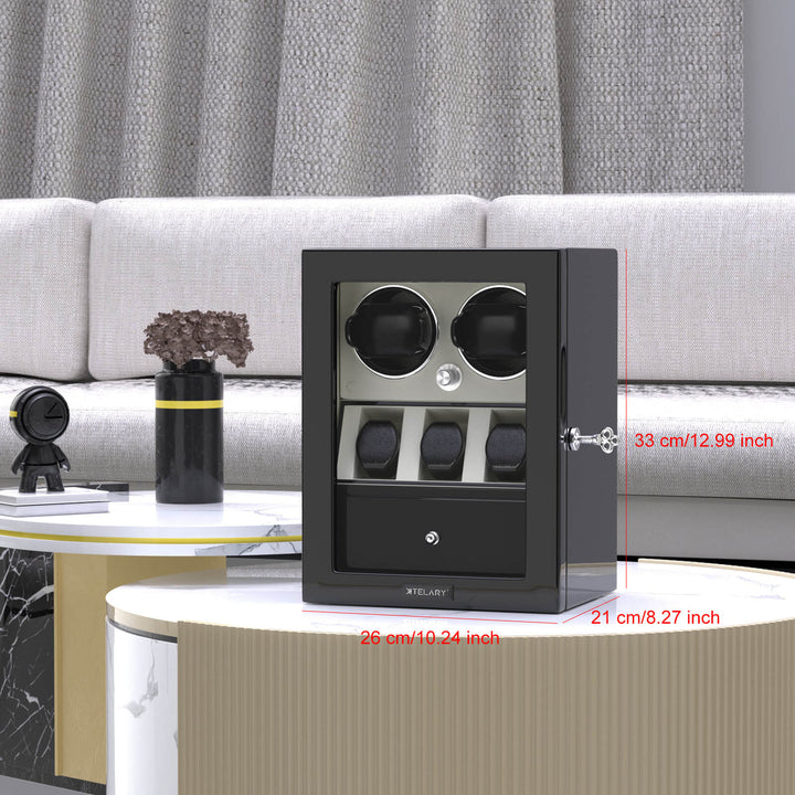 Compact 2 Watch Winder with 3 Extra Storage Quiet Mabuchi Motor