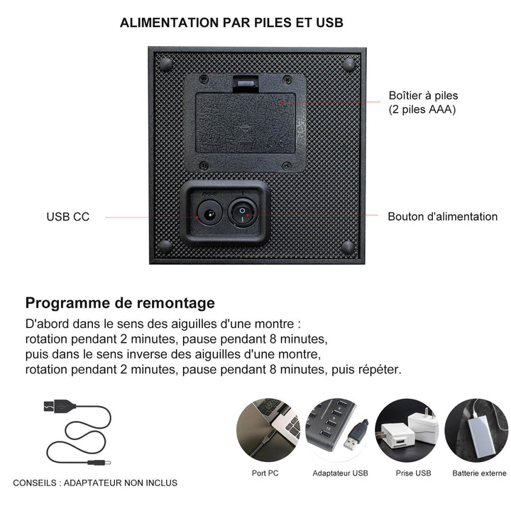 Remontoir de montre simple, double alimentation avec couvercle