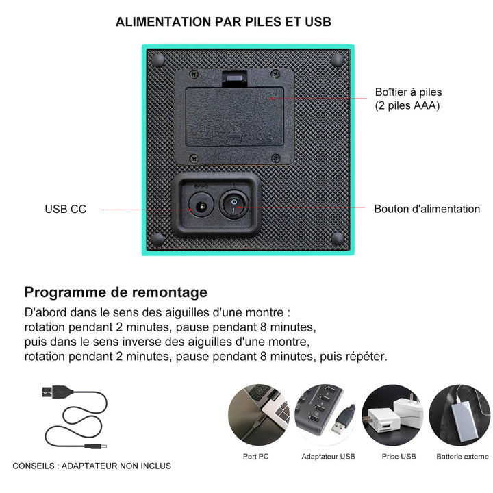 Remontoir pour montre simple avec double alimentation et moteur japonais Mabuchi - Noir