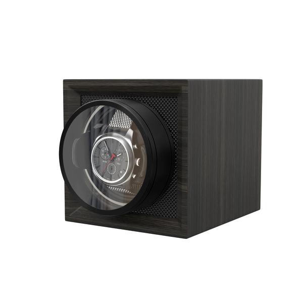 Single Watch Winder with Dual Power Supply and Quiet Mabuchi Motor - Dark Wood Grain