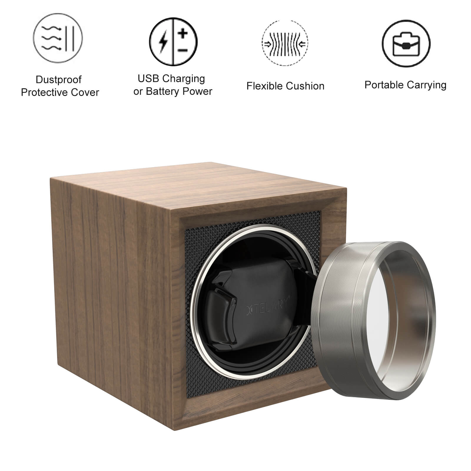 Single Watch Winder with Dual Power Supply and Quiet Mabuchi Motor - Light Wood Grain