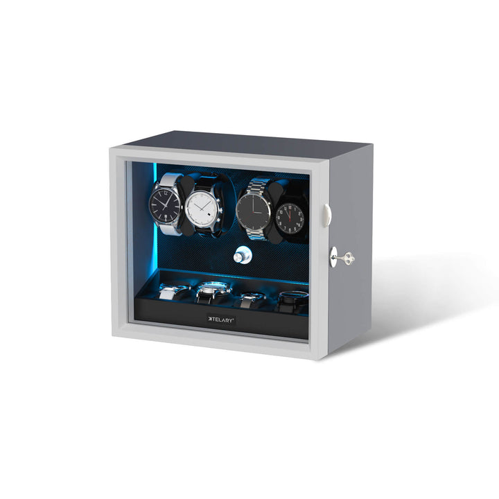 Remontoirs de montres de grande capacité avec espace de rangement supplémentaire, lumière LED bleue Aurora