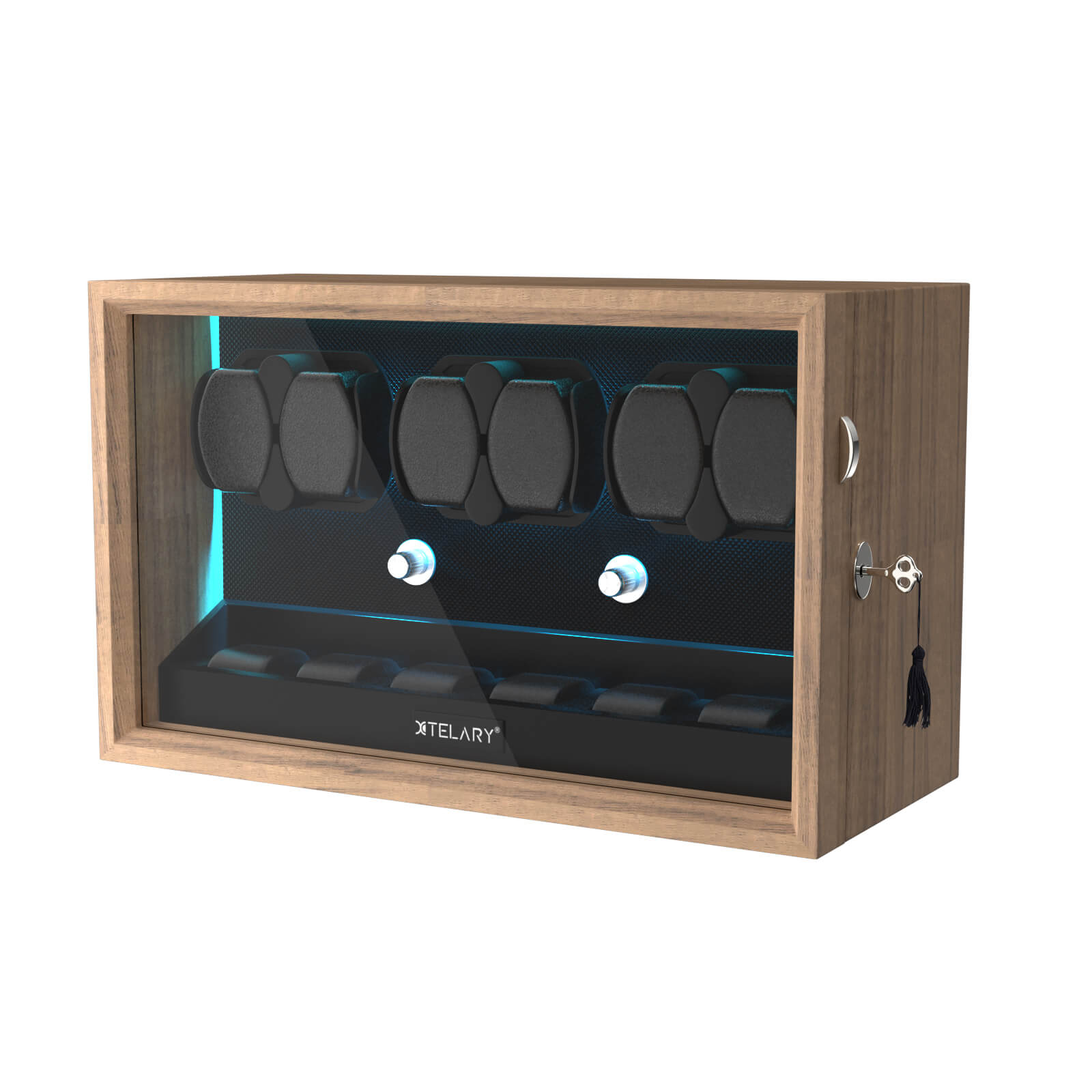 6 Remontoirs de Montres pour Montres Automatiques avec 6 Rangements Supplémentaires Lumière LED Bleue Aurora - Grain