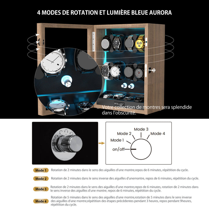 8 remontoirs de montres pour montres automatiques avec 4 moteurs Mabuchi silencieux de stockage supplémentaires - Grain