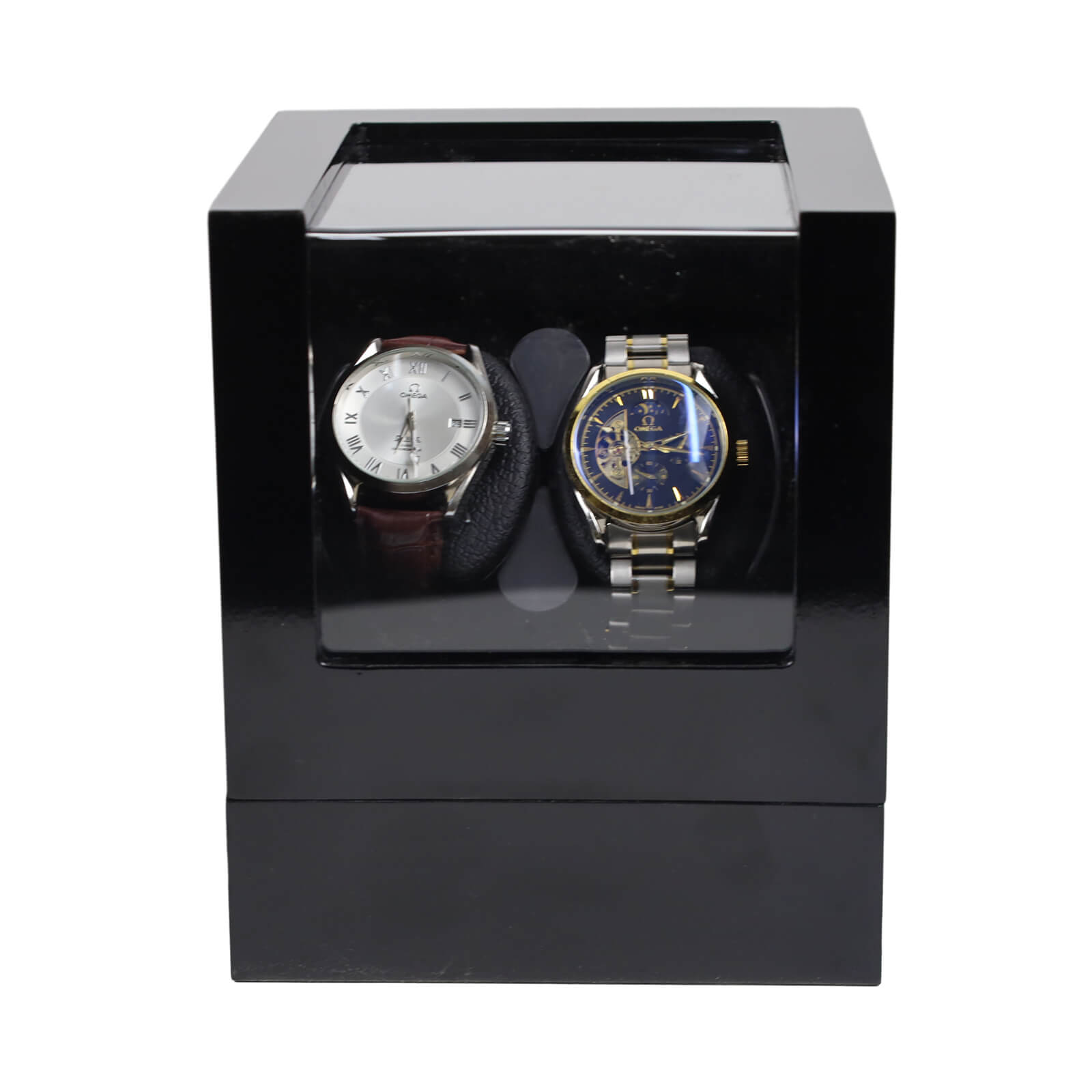Double Watch Winder for Automatic Watches with Flexible Plush Pillow Super Quiet Motor- Black
