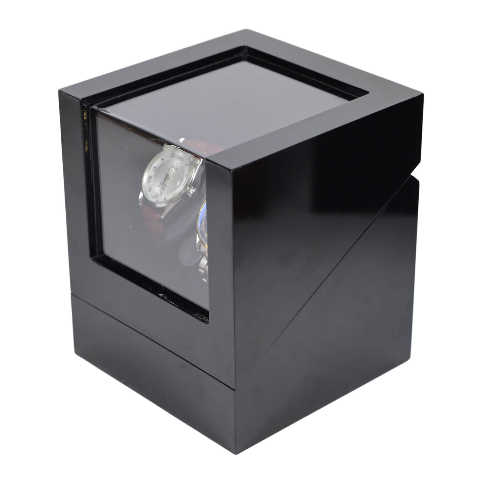 Double Watch Winder for Automatic Watches with Flexible Plush Pillow Super Quiet Motor- Black
