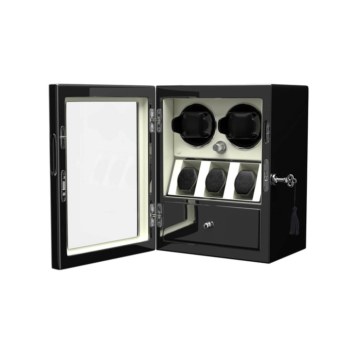Kompakter 2-Uhrenbeweger mit 3-Uhren-Organizer, Schmuckdisplay – gebrochenes Weiß