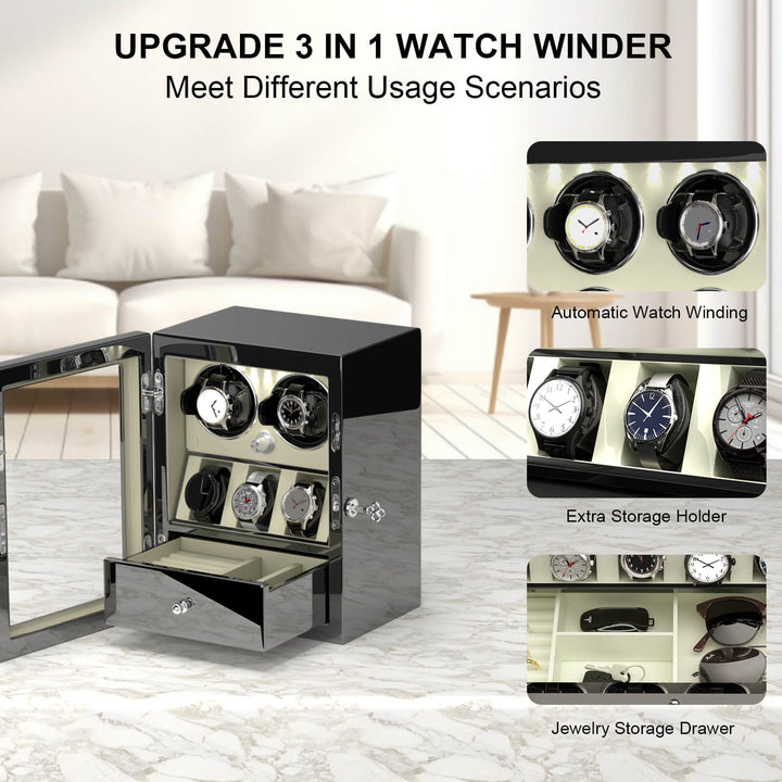 Compact 2 Watch Winder with 3 Extra Storage Quiet Mabuchi Motor