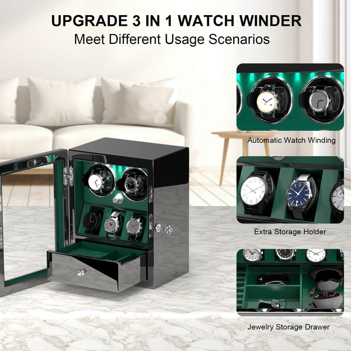 Compact 2 Watch Winder with 3 Extra Storage Quiet Mabuchi Motor