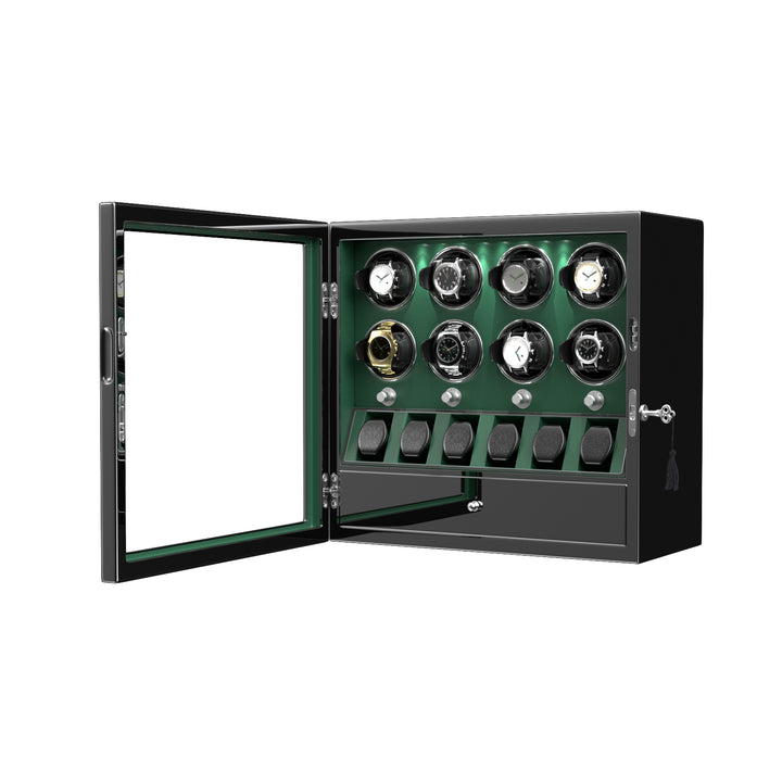 Compact 2 Watch Winders with 3 Watches Organizer Quiet Mabuchi Motor - Green