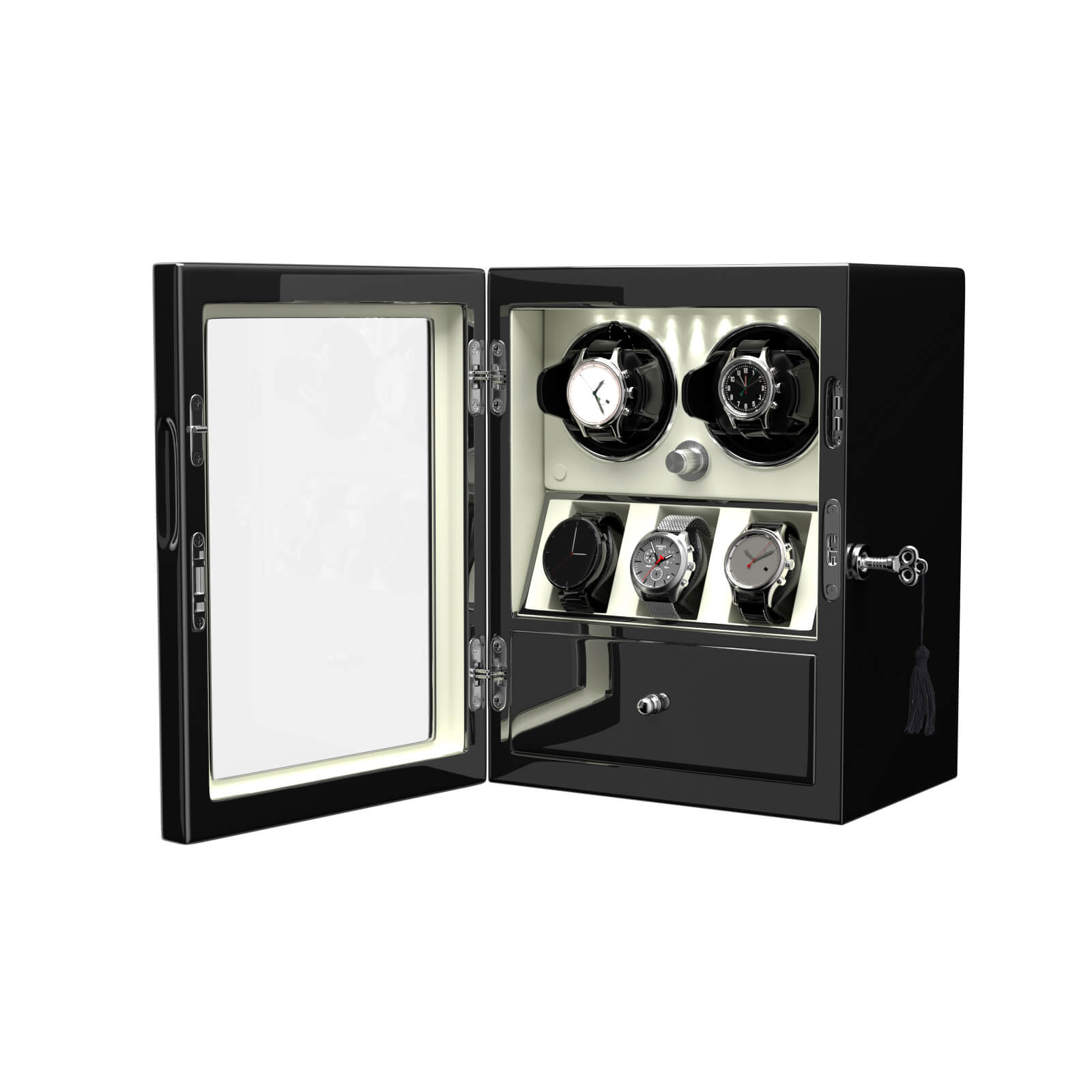 Compact 2 Watch Winders with 3 Watches Organizer Jewellery Display - Off White