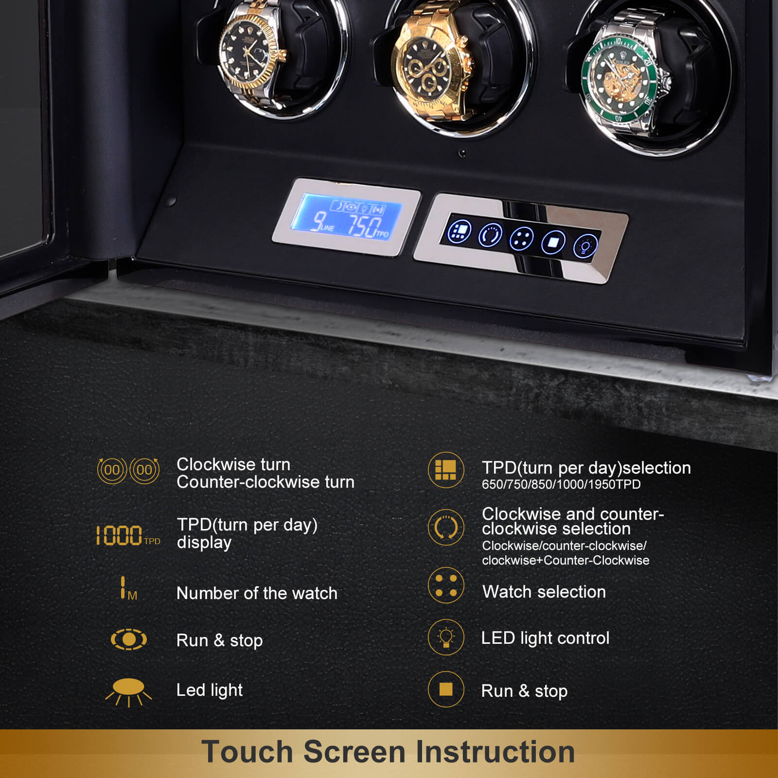 9 Remontoir de montre pour montres automatiques Écran tactile LCD Télécommande Moteurs Mabuchi silencieux